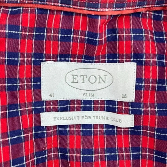 Eaton Plaid Slim fit Shirt Long Sleeve Button Down Mens 16 Blue Red 4202 - Picture 2 of 7